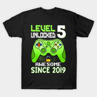 Level 5 Unlocked Awesome 2019 Video Game 5Th Birthday Boy T-Shirt